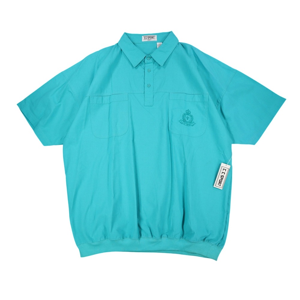 CC Sport Polo Shirt Mens 2XLT Vintage 90s Teal Cotton Blend Banded Bottom NWT